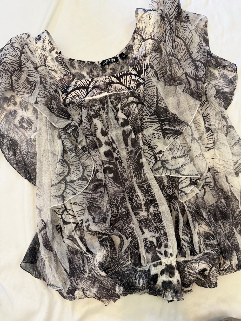 Apt. 9 Black and White Ruffle Sheer Blouse